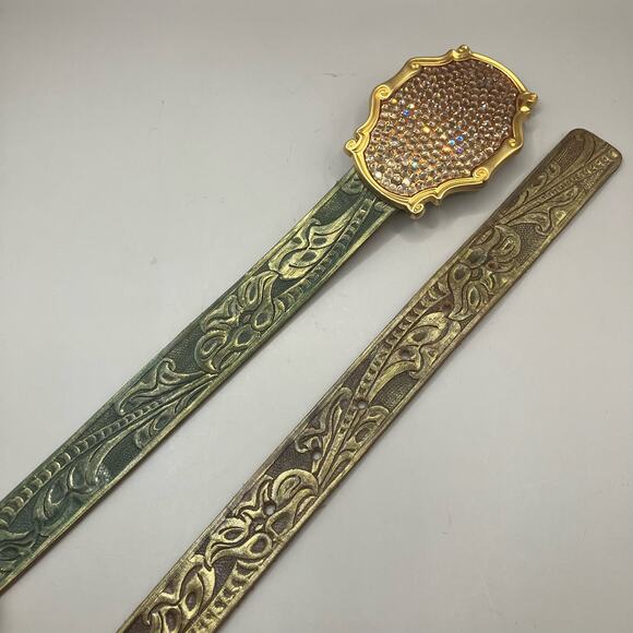 VTG Streets Ahead Belt M Rhinestone Tooled Leather Multicolor Western Artsy 90s - Picture 4 of 10